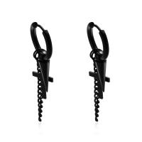 Tíotáiniam Cruach Earring, Cruach Tíotáiniam, Cross, jewelry faisin & unisex, dubh, 12x75mm, Díolta De réir PC