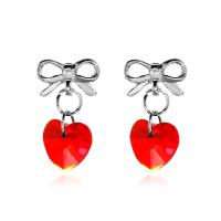 Zinc Alloy Oorbellen, met Bergkristal, Hart, platinum plated, mode sieraden & voor vrouw, rood, nikkel, lood en cadmium vrij, 21mm, Verkocht door pair