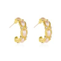 Pendientes de Perno en Latón, metal, con Perlas plásticas, Letra C, chapado en color dorado, Joyería & para mujer & con diamantes de imitación, dorado, libre de níquel, plomo & cadmio, 18mm, Vendido por Par