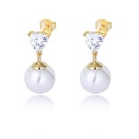 Pendientes de Micro Pavé de Zirconía Cúbica en Plata de Ley, Plata de ley 925, con Shell Pearl, chapado, micro arcilla de zirconia cúbica & para mujer, más colores para la opción, 21mm, Vendido por Par