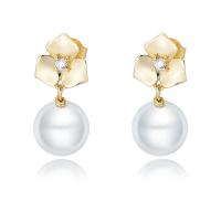 Kubinių Zirconia Mikro Pave sidabro auskarai, 925 sidabro, su Shell Pearl, padengtą, mikro nutiesti kubinių Zirconia & moters, daugiau spalvų pasirinkimas, 24.60mm, Pardavė Pora