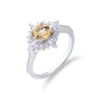 Zircon cubique Micro Pave Sterling Silver Rings, Argent sterling 925, avec perles de citrine, Plaqué de platine, normes différentes pour le choix & pavé de micro zircon & pour femme, couleur originale, Vendu par PC