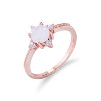 Zircon cubique Micro Pave Sterling Silver Rings, Argent sterling 925, avec Moonstone, Plaqué de couleur d'or rose, normes différentes pour le choix & pavé de micro zircon & pour femme, couleur or rose, Vendu par PC