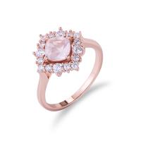 Zircon cubique Micro Pave Sterling Silver Rings, Argent sterling 925, avec quartz rose, Plaqué de couleur d'or rose, normes différentes pour le choix & pavé de micro zircon & pour femme, couleur or rose, Vendu par PC