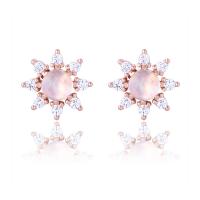 Cubic Zirconia micro pavimenta Sterling Silver Earring, 925 sterline d'argento, with Moonstone, placcato oro rosa, Micro spianare cubic zirconia & per la donna, color oro rosato, 9.30mm, Venduto da coppia