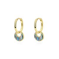 Boucles d'oreilles coquillage, Argent sterling 925, avec turquoise & coquille d'ormeau, Placage, différents matériaux pour le choix & pour femme, plus de couleurs à choisir, 32mm, Vendu par PC