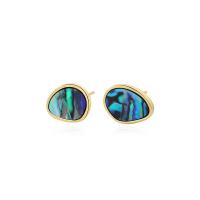 Boucles d'oreilles coquillage, Argent sterling 925, avec turquoise & coquille d'ormeau, Placage, différents matériaux pour le choix & pour femme, plus de couleurs à choisir, 10x13mm, Vendu par PC