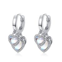 Boucles d'oreilles en laiton zircon cubique pavent, Plaqué de platine, bijoux de mode & pavé de micro zircon & pour femme, protéger l'environnement, sans nickel, plomb et cadmium, 24mm, Vendu par paire