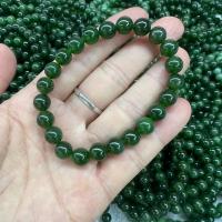 Hetian Jade Bracelet Round polished Unisex deep green 8mm Length Approx 7.5 Inch Sold By PC