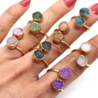 Ijs Quartz Agaat Manchet Finger Ring, met Messing, Rond plat, gold plated, Verstelbare & uniseks, meer kleuren voor de keuze, 8mm, Binnendiameter:Ca 20mm, Verkocht door PC