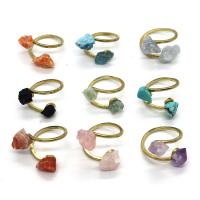 Természetes kő Mandzsetta Finger Ring, -val Sárgaréz, Szabálytalan, arany színű aranyozott, Állítható & egynemű, több színt a választás, 6x8-9x12mm, Belső átmérő:Kb 20mm, Által értékesített PC