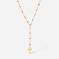 Collier d'acier titane, avec 5cm chaînes de rallonge, croix, bijoux de mode & pour femme & émail, doré, Longueur 44 cm, Vendu par PC