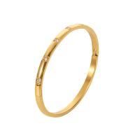 Partículas de aço pulseira comum, Rosca, joias de moda & micro pavimento em zircônia cúbica & para mulher, dourado, 4mm, Diametro interno:Aprox 59mm, vendido por PC