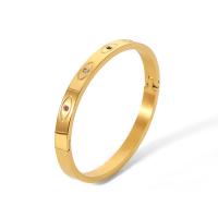 Partículas de aço pulseira comum, Rosca, joias de moda & padrão de mau-olhado & micro pavimento em zircônia cúbica & para mulher, dourado, 6mm, Diametro interno:Aprox 59mm, vendido por PC