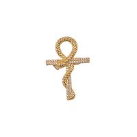 Cubic Zirconia Broche, metal, Cruces, chapado en color dorado, unisexo & micro arcilla de zirconia cúbica, libre de níquel, plomo & cadmio, 23x34mm, Vendido por UD