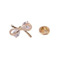 Cubic Zirconia Brooch Brass Bowknot gold color plated micro pave cubic zirconia & for woman nickel lead & cadmium free Sold By PC