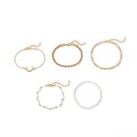 Zinc Alloy armbånd, med Seedbead, guldfarve belagt, 5 stykker & for kvinde, 16.3cm,17.8cm,19.5cm,17.3cm,17cm, Solgt af sæt