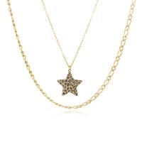 Multi Layer Necklace 304 Stainless Steel with 1.96 inch extender chain Star Vacuum Ion Plating for woman & leopard pattern & multi-strand golden Length Approx 24.01 Inch Sold By PC