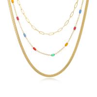 Collier de mode Multi couche, Acier inoxydable 304, avec 1.96 inch chaînes de rallonge, pour femme & émail & à fils multiples, doré, Longueur Environ 14.96 pouce, Vendu par PC