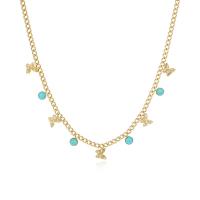 Collier de bijoux en acier inoxydable, Acier inoxydable 304, avec turquoise, avec 1.18 inch chaînes de rallonge, pour femme, doré, Longueur Environ 15.75 pouce, Vendu par PC