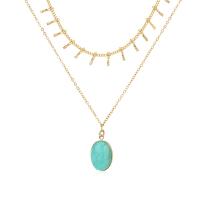 Collier de mode Multi couche, Acier inoxydable 304, avec turquoise, avec 1.96 inch chaînes de rallonge, pour femme & à fils multiples, doré, Longueur Environ 16.14 pouce, Vendu par PC