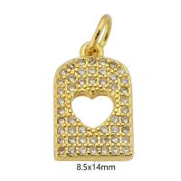 Kuutio Zirkonia Mikro Paven Messinki riipus, kullan väri kullattu, muoti korut & tee-se-itse & Micro Pave kuutiometriä zirkonia & naiselle, kultainen, 8.50x14x2mm, Reikä:N. 3mm, 10PC/erä, Myymät erä