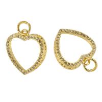 Messing hanger met micro-paved kubieke zirconia's, Hart, gold plated, mode sieraden & DIY & micro pave zirconia & voor vrouw, gouden, 15x17x3mm, Gat:Ca 3mm, 10pC's/Lot, Verkocht door Lot