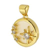 Cubique Pendentif en laiton zircon pavent, avec Acrylique, Rond, Placage de couleur d'or, bijoux de mode & DIY & pavé de micro zircon & pour femme, doré, 15.50x27x2mm, Trou:Environ 4mm, 10PC/lot, Vendu par lot