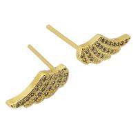 Boucles d'oreilles en laiton zircon cubique pavent, Placage de couleur d'or, bijoux de mode & pavé de micro zircon & pour femme, doré, 13x6x14mm, 10pairescouple/lot, Vendu par lot