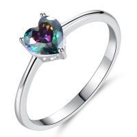 Bague Zircon cubique en laiton, avec zircon cubique, coeur, Placage de couleur argentée, normes différentes pour le choix & pour femme & facettes, plus de couleurs à choisir, protéger l'environnement, sans nickel, plomb et cadmium, 6x6mm, Vendu par PC