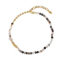 Gemstone smycken halsband, Mässing, med Ädelsten, med 5cm extender kedja, Rund, äkta guldpläterad, för kvinna, blandade färger, nickel, bly och kadmium gratis, Längd Ca 37 cm, Säljs av PC