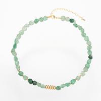 Gemstone šperky náhrdelník, Mosaz, s Zelená Aventurine, s 5cm extender řetězce, skutečný pozlacené, pro ženy, zelený, nikl, olovo a kadmium zdarma, Délka Cca 42 cm, Prodáno By PC