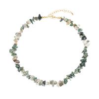 Gemstone smycken halsband, Natursten, med Mässing, med 5cm extender kedja, äkta guldpläterad, för kvinna, blandade färger, nickel, bly och kadmium gratis, Längd Ca 37 cm, Säljs av PC