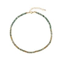 Gemstone smycken halsband, Natursten, med Mässing, med 5cm extender kedja, Flat Round, äkta guldpläterad, för kvinna, blandade färger, nickel, bly och kadmium gratis, Längd Ca 35 cm, Säljs av PC