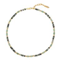 Natural Gemstone Necklace Natural Stone with Brass with 5cm extender chain real gold plated for woman mixed colors nickel lead & cadmium free Length Approx 40 cm Sold By PC