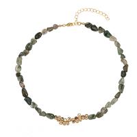 Gemstone smycken halsband, Natursten, med Mässing, med 5cm extender kedja, äkta guldpläterad, för kvinna, grön, nickel, bly och kadmium gratis, Längd Ca 38 cm, Säljs av PC