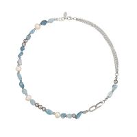 Collar de piedras preciosas joyas, Aguamarina, con Perlas cultivadas de agua dulce & metal, chapado en color de plata, para mujer, azul marino, longitud aproximado 42 cm, Vendido por UD