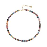 Gemstone Jewelry karoliai, Brangakmenis, su Žalvarinis, su 5cm Extender grandinės, Butas Round, nekilnojamojo paauksuoti, moters, mišrios spalvos, 6mm, Ilgis Apytiksliai 38 cm, Pardavė PC