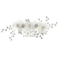 Dekorative Hårkamme, Zinc Alloy, med Lace & Plastic Pearl, Flower, sølvfarvet forgyldt, bryllupsgave & for kvinde & med rhinestone, sølv, nikkel, bly & cadmium fri, 170x60mm, Solgt af PC