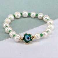 Bracelet Evil Eye bijoux, perle d'eau douce cultivée, avec chalumeau & laiton, Mauvais œil, Placage de couleur d'or, pour femme, plus de couleurs à choisir, Longueur 7.1 pouce, Vendu par PC