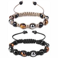 Gemstone Armbånd, obsidian, med Terylene Cord & Tiger Eye & Hæmatit, Runde, håndlavet, mode smykker & Unisex & justerbar, flere farver til valg, 8mm, Længde 17-25 cm, Solgt af PC