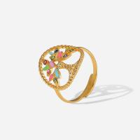 Bague en acier inoxydable zircons cubiques, Acier inoxydable 304, Arbre de vie, bijoux de mode & réglable & pavé de micro zircon & pour femme & émail, multicolore, 19x19mm, Vendu par PC