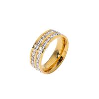 Titan Edelstahl Ringe, Titanstahl, Kreisring, Modeschmuck & verschiedene Größen vorhanden & Micro pave Zirkonia & für Frau, goldfarben, 7mm, Größe:6-8, verkauft von PC