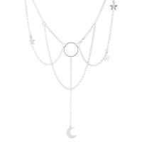 Collier d'acier titane, avec 5cm chaînes de rallonge, Lune et Etoile, poli, bijoux de mode & pour femme, couleur originale, Longueur 34 cm, Vendu par PC