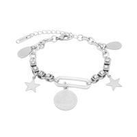 Pulseira de aço titânio, Partículas de aço, with 5cm extender chain, Estrela, polido, joias de moda & unissex & ajustável, cor original, comprimento 17 cm, vendido por PC