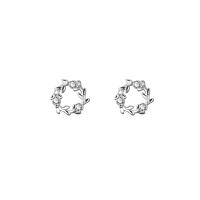 Cubic Zirconia Micro άνοιγαν Sterling Silver Σκουλαρίκι, 925 ασημένιο ασήμι, επιπλατινωμένα, μικρο ανοίξει κυβικά ζιρκονία & για τη γυναίκα, αρχικό χρώμα, 6.50x6.90mm, Sold Με Ζεύγος