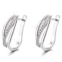 Cubic Zirconia Micro άνοιγαν Sterling Silver Σκουλαρίκι, 925 ασημένιο ασήμι, επιπλατινωμένα, μικρο ανοίξει κυβικά ζιρκονία & για τη γυναίκα, αρχικό χρώμα, 17x16.70mm, Sold Με Ζεύγος