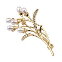 Kunststof Pearl Brooch, Zinc Alloy, met Plastic Pearl, tarwe, gold plated, Koreaanse stijl & voor vrouw & met strass, 56x30mm, Verkocht door PC