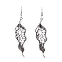 Sinc Alloy Earrings, Leaf, plátáilte, do bhean & le rhinestone & log, dathanna níos mó le haghaidh rogha, nicil, luaidhe & caidmiam saor in aisce, 80x20mm, Díolta De réir Péire