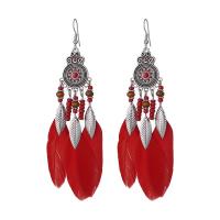 Mode Feather Earring, Zinc Alloy, met Seedbead & Veer, antiek zilver plated, Bohemien stijl & voor vrouw, meer kleuren voor de keuze, 22x110mm, Verkocht door pair